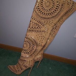 Cream with Gold accent Heeled Boots